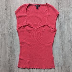 3/$15 Pink Rib-knit Sweetheart Neckline Tee RW&Co